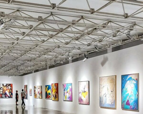 Colorful contemporary art exhibition in gallery