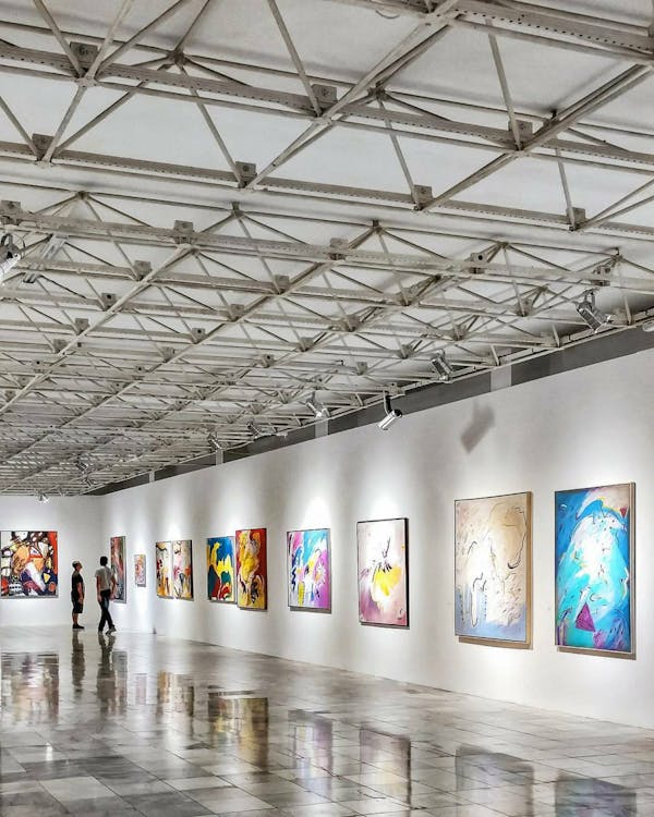 Colorful contemporary art exhibition in gallery